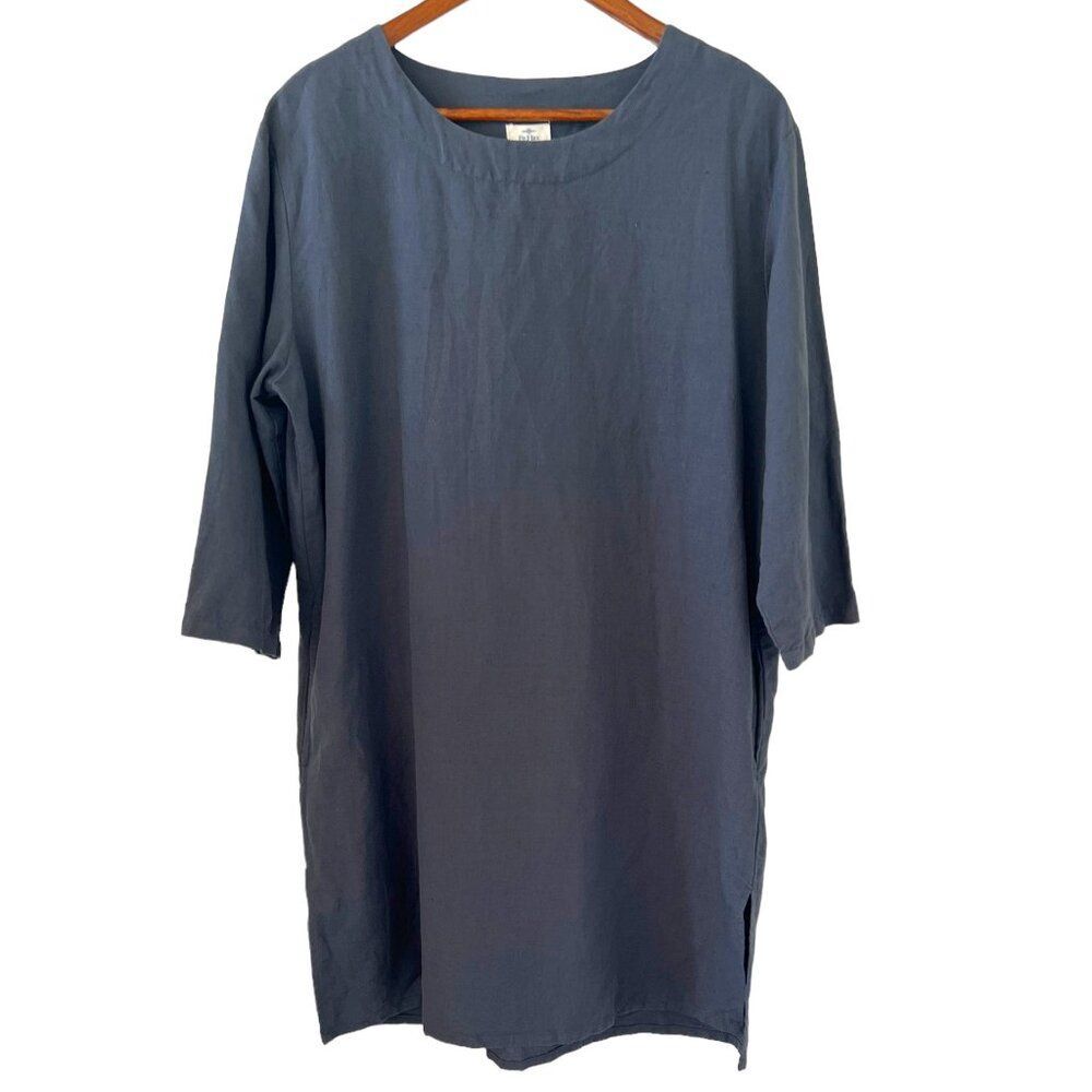Dr. Flax Linen Dress In Slate Blue Size S/M